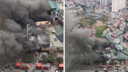 Sau tiếng nổ lớn khói lửa bốc lên dữ dội lan sang nhiều cửa hàng ở Hà Nội