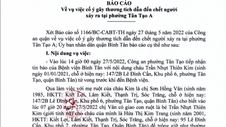 TP.HCM: Quận Bình Tân thông tin về vụ bé gái bị bạo hành đến tử vong