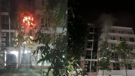 Căn hộ trong toà chung cư 6 tầng ở Hà Nội bốc cháy trong đêm