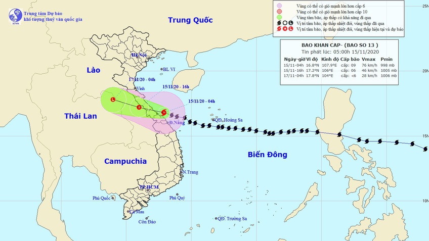 Bão số 13 sắp vào đất liền, đã gây mưa to, gió giật cấp 9-19 ở Thừa Thiên Huế-Đà Nẵng