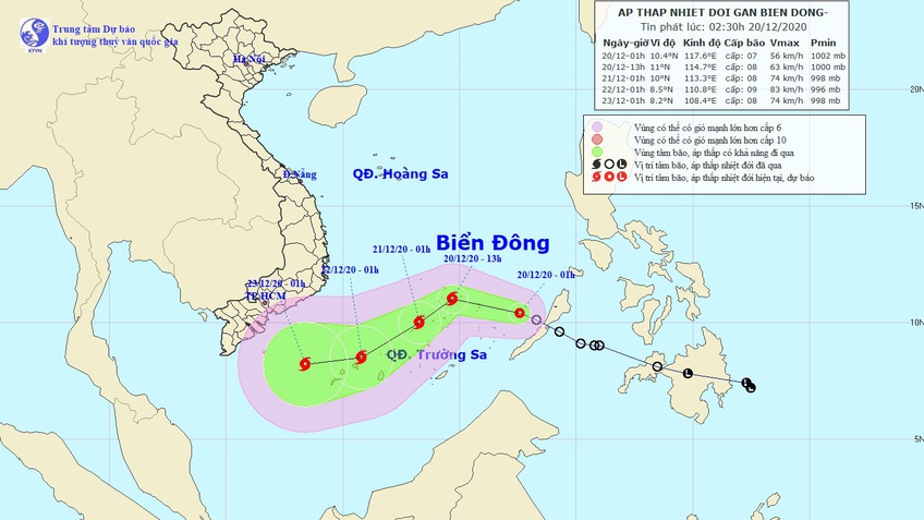 Áp thấp nhiệt đới trên Biển Đông chiều nay mạnh lên thành bão