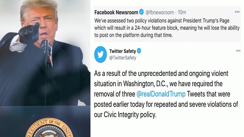 Facebook, Twitter đồng loạt khóa tài khoản của Tổng thống Mỹ Donald Trump