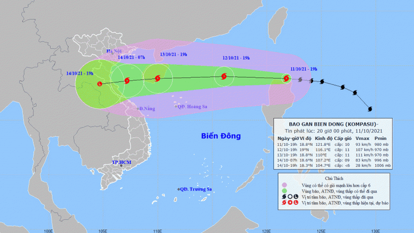 Tin bão gần Biển Đông: Bão Kompasu đi vào Biển Đông trong đêm nay và mạnh thêm