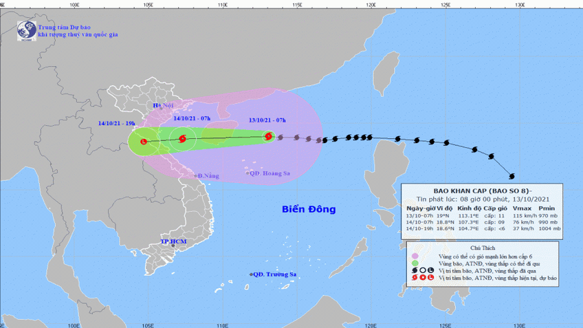 Bão số 8 di chuyển nhanh, gây mưa lớn ở miền Trung