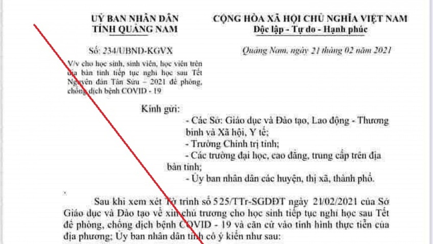 Quảng Nam: Xác định một học sinh làm văn bản giả mạo cho học sinh nghỉ học 1 tháng để phòng dịch 