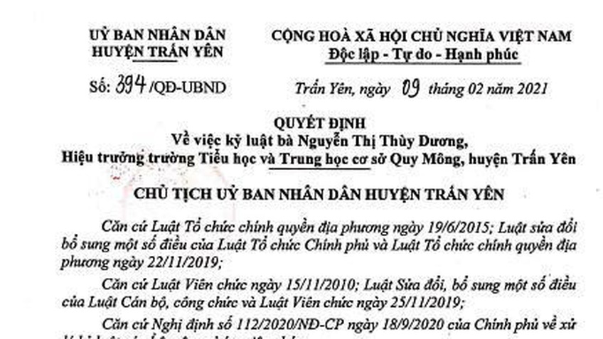 Giáng chức nữ hiệu trưởng ở Yên Bái do vi phạm trong thu, chi ngoài ngân sách