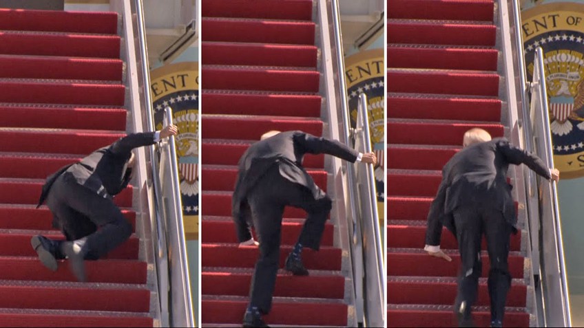 Tổng thống Biden nhiều lần vấp ngã trên cầu thang máy bay