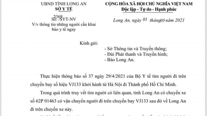 Long An: Truy tìm 16 người liên quan đến bệnh nhân 2910 mắc Covid-19 tại TPHCM