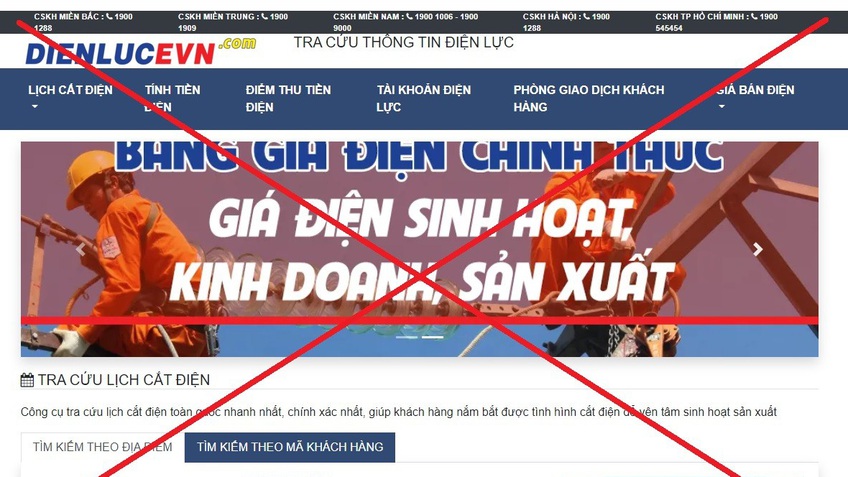 Thông tin cảnh báo khách hàng sử dụng điện: Xuất hiện trang web giả mạo EVN