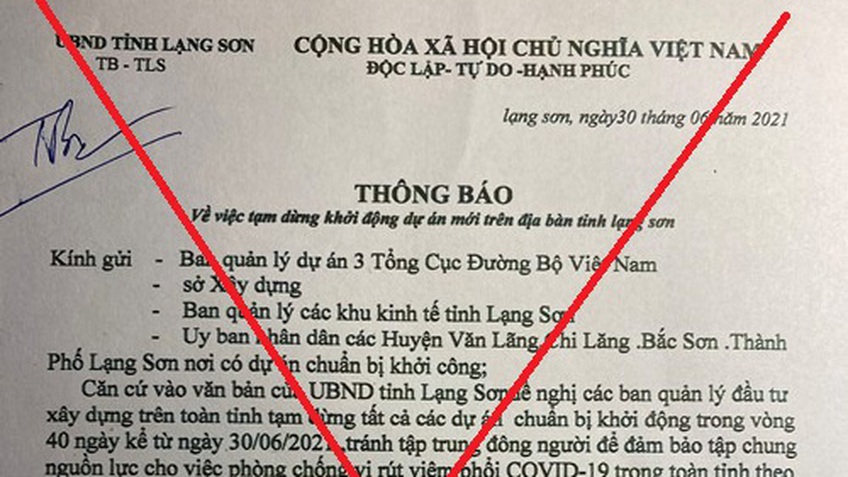 Xuất hiện văn bản giả mạo chỉ đạo của UBND tỉnh Lạng Sơn