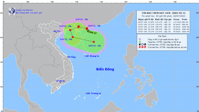 Bão số 3 giật cấp 13 đã đi vào đất liền Tây Nam Trung Quốc, đang hướng về Móng Cái