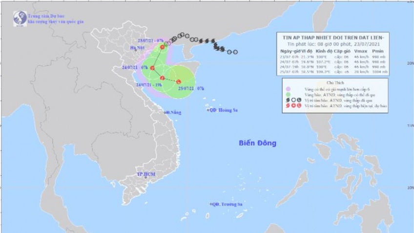 Áp thấp nhiệt đới di chuyển xuống Vịnh Bắc Bộ gây mưa lớn ở Bắc Bộ và Bắc Trung Bộ