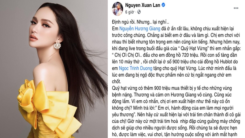 Hoa hậu Hương Giang đấu giá 900 triệu ủng hộ máy thở chống dịch Covid-19