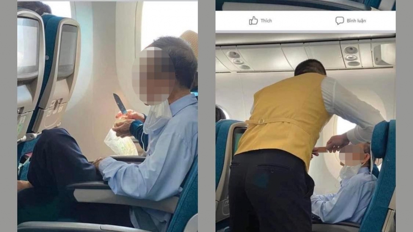 Xôn xao hình ảnh hành khách mang dao ra gọt hoa quả trên máy bay