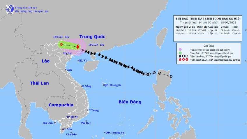 Bão số 1 trên đất liền, gây mưa lớn ở khu vực Đông Bắc