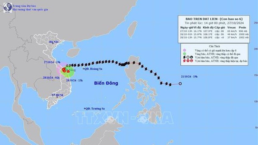 Bão số 6 đi vào đất liền Thừa Thiên - Huế, Quảng Nam, Đà Nẵng