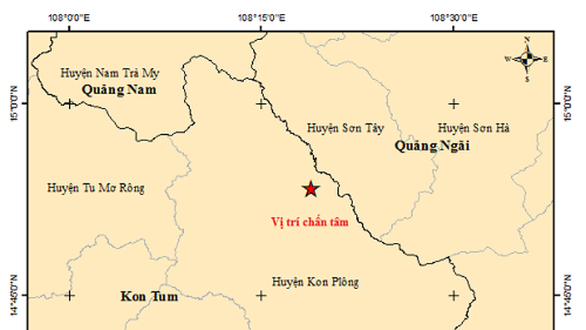 Liên tiếp xảy ra 2 trận động đất tại Nam Trà My, Quảng Nam