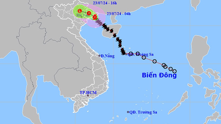 Thời tiết ngày 23/7: Bão số 2 gây mưa rất to 