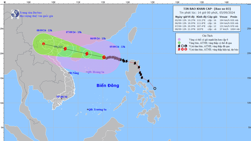 Siêu bão số 3 mạnh cấp 16, giật cấp 17, cách Quảng Ninh 510 km